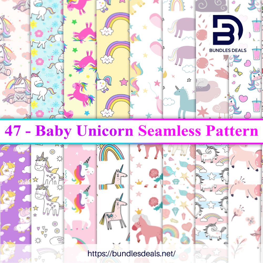47 Baby Unicorn Seamless Pattern Bundle