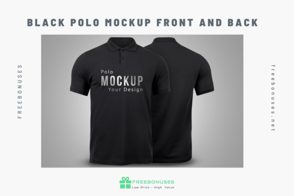 Black polo mockup front and back