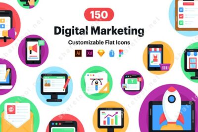 150 Flat Digital Marketing Icons