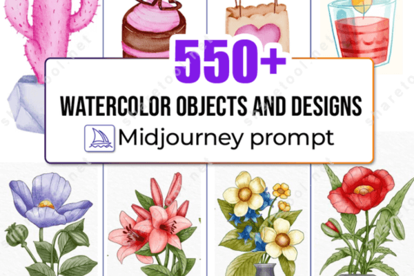 550+ Watercolor Objects And Designs Midjourney Prompt
